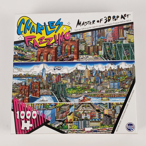 Puzzle 1000 pc Along The East River Charles Fazzino 27x19 TCG Toys 3D Pop Art - Picture 2 of 14